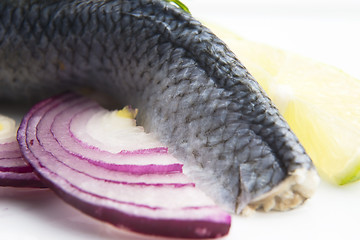 Image showing Fillet herring with onion and lemon