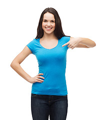 Image showing smiling girl in blank blue t-shirt