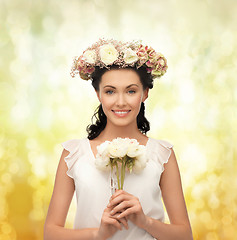 Image showing woman wearing wreath of flowers