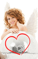 Image showing happy teenage angel girl with disco ball