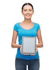 Image showing smiling girl with blank tablet pc screen