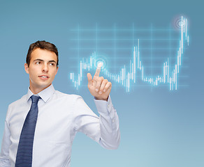 Image showing man working with forex chart on virtual screen