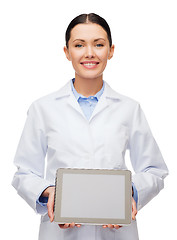 Image showing female doctor with blank black tablet pc screen