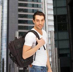 Image showing travelling student with backpack outdoor