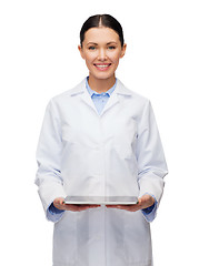 Image showing female doctor without stethoscope and tablet pc