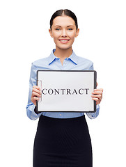 Image showing smiling businesswoman with with contract