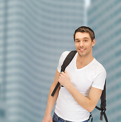 Image showing travelling student with backpack outdoor