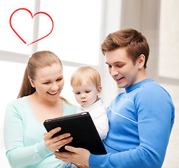 Image showing parents and adorable baby with tablet pc