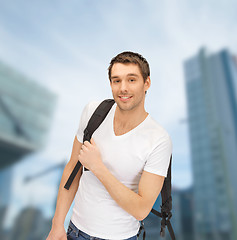 Image showing travelling student with backpack outdoor