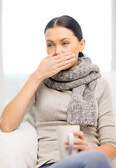 Image showing ill woman with flu at home