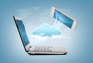 Image showing smartphone and laptop conncecting