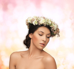 Image showing beautiful woman wearing wreath of flowers