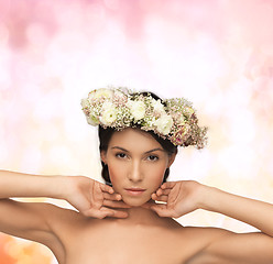 Image showing beautiful woman wearing wreath of flowers