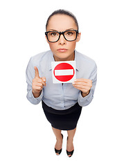 Image showing concerned businesswoman showing stop sign