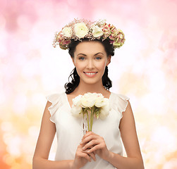 Image showing woman wearing wreath of flowers