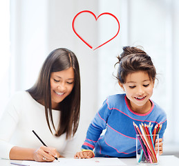 Image showing mother and daughter drawing