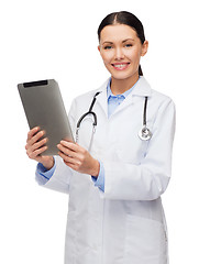 Image showing female doctor with stethoscope and tablet computer