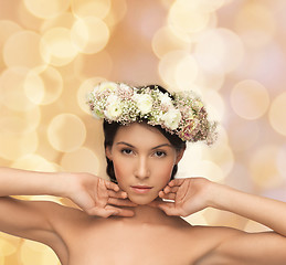 Image showing beautiful woman wearing wreath of flowers