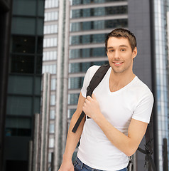 Image showing travelling student with backpack outdoor