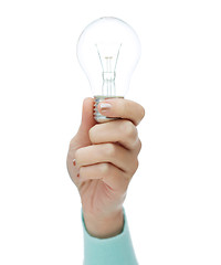 Image showing close up of woman hand holding light bulb