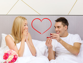 Image showing man giving woman little red box and ring in it