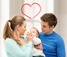 Image showing family and adorable baby with feeding-bottle