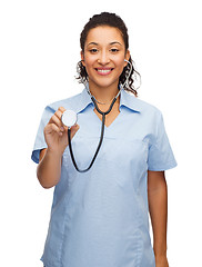 Image showing smiling female african american doctor or nurse