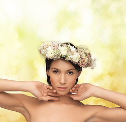 Image showing beautiful woman wearing wreath of flowers