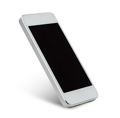 Image showing white smarthphone with blank black screen