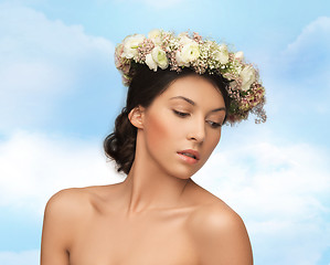 Image showing woman wearing wreath of flowers