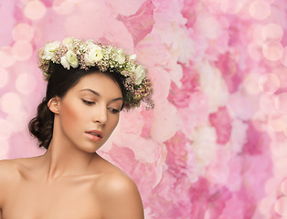 Image showing beautiful woman wearing wreath of flowers