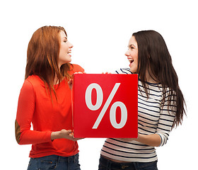 Image showing two smiling teenage girl with percent sign on box