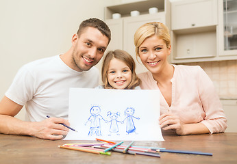 Image showing happy family drawing at home