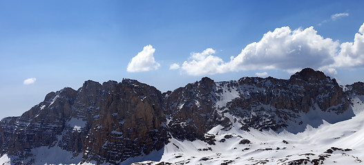 Image showing Panorama of snowy mountains in spring