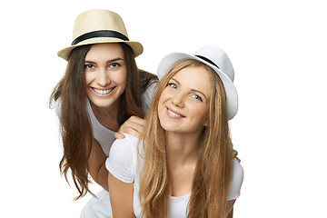 Image showing Two women friends having fun.