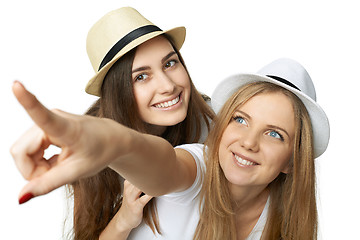Image showing Two women friends having fun.
