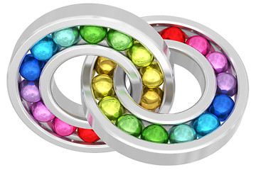 Image showing Bearings with colorful balls chained together isolated on white