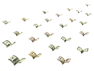 Image showing Winged dollar banknotes are flying away isolated on white