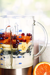 Image showing Blender with fruit and yogurt