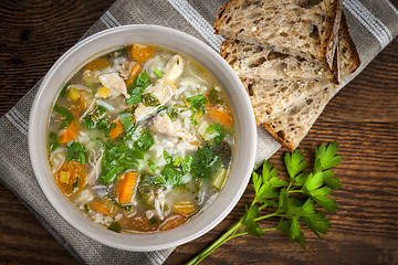 Image showing Chicken soup with rice and vegetables