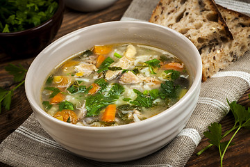 Image showing Chicken soup with rice and vegetables