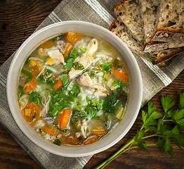 Image showing Chicken soup with rice and vegetables