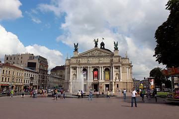 Image showing people having a rest besides opera-house in Lvov