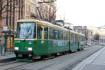 Image showing Green HSL Tram no 10 in Helsinki, Finland