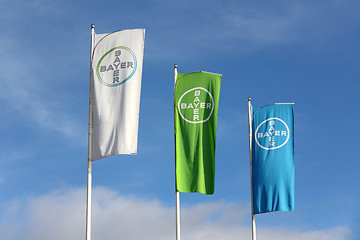 Image showing Bayer Flags against Blue Sky