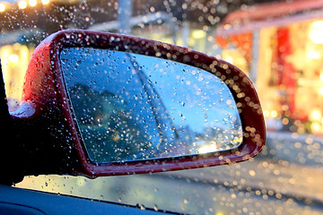 Image showing Car Side View Mirror with Rain Drops