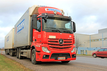 Image showing Red Mercedes-Benz Truck and Trailer on the Road