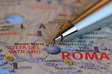 Image showing Pen Pointing at Rome on the Map