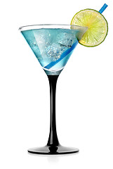 Image showing Blue cocktail with lime and ice