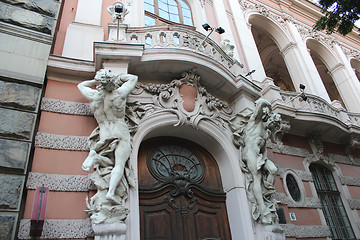 Image showing great and nice sculptures on the front of building